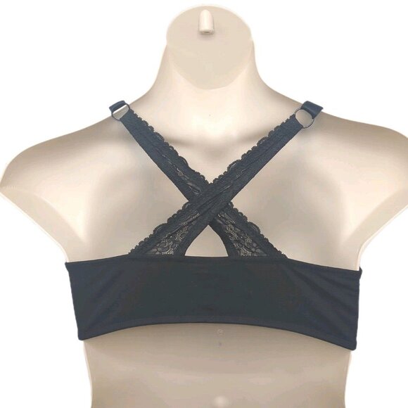 Cacique Lane Bryant Womens Front Close Black T Shirt Bra U/W Lace X Back 44D - Picture 3 of 9
